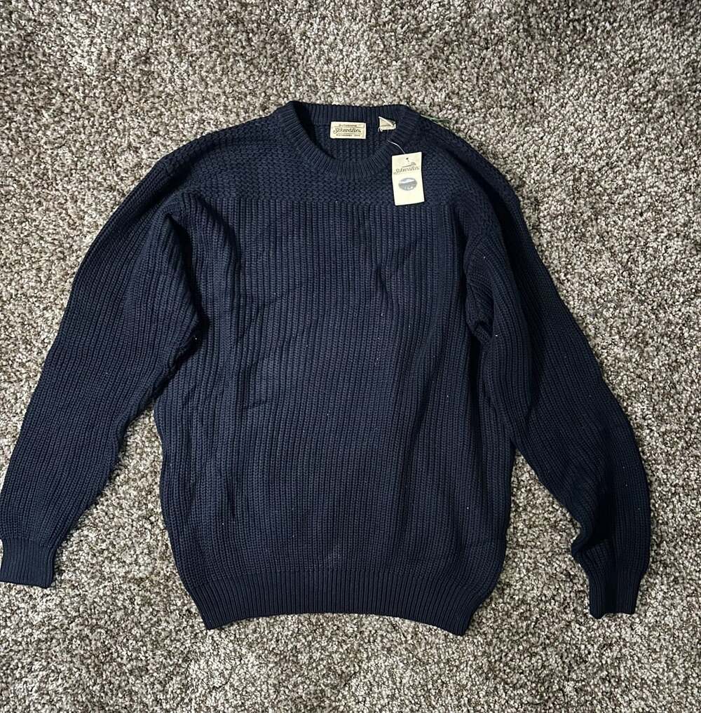 St John's Bay Ribbed Crewneck Sweater Size L Navy Blue Cotton